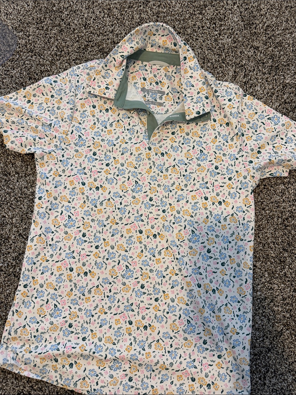 Boys Size Y14/16 Swannies Golf Short-Sleeve Shirt - White with Multicolor Print